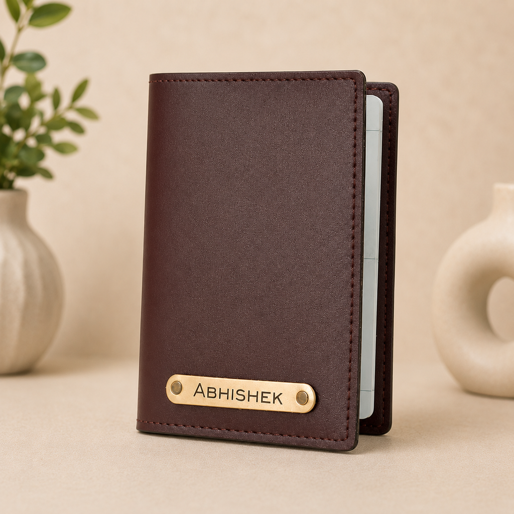 Personalised Name Leather Passport Cover Holder for Men & Women Brown